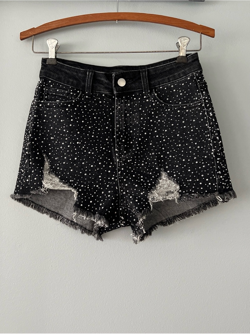Hot & Delicious Black Studded Distressed Jean Shorts